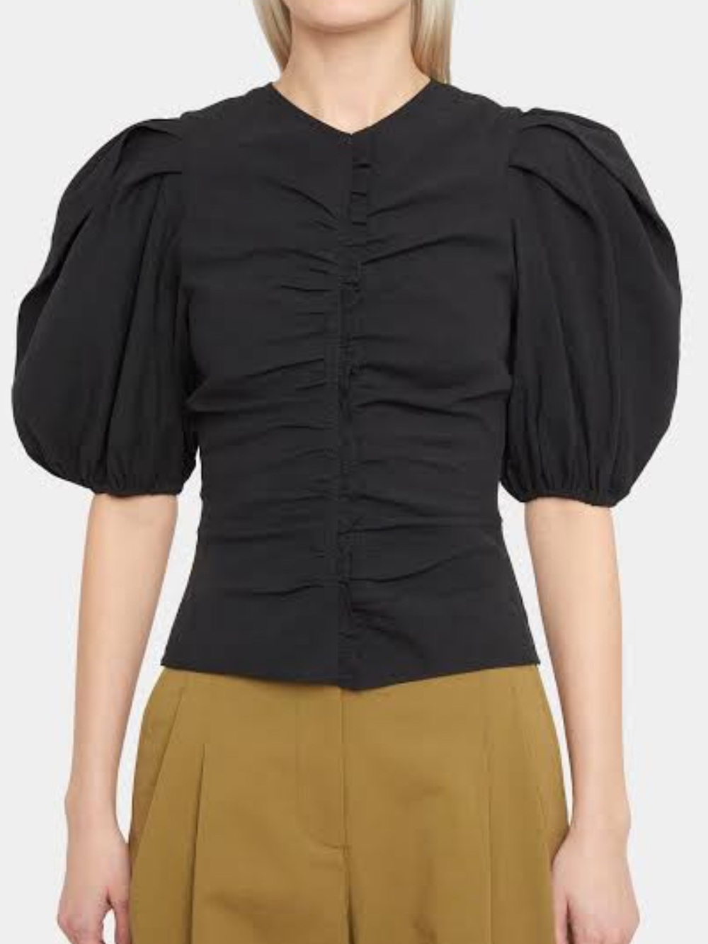 Ulla Johnson Black Ruched Puff-Sleeve Top/ 4